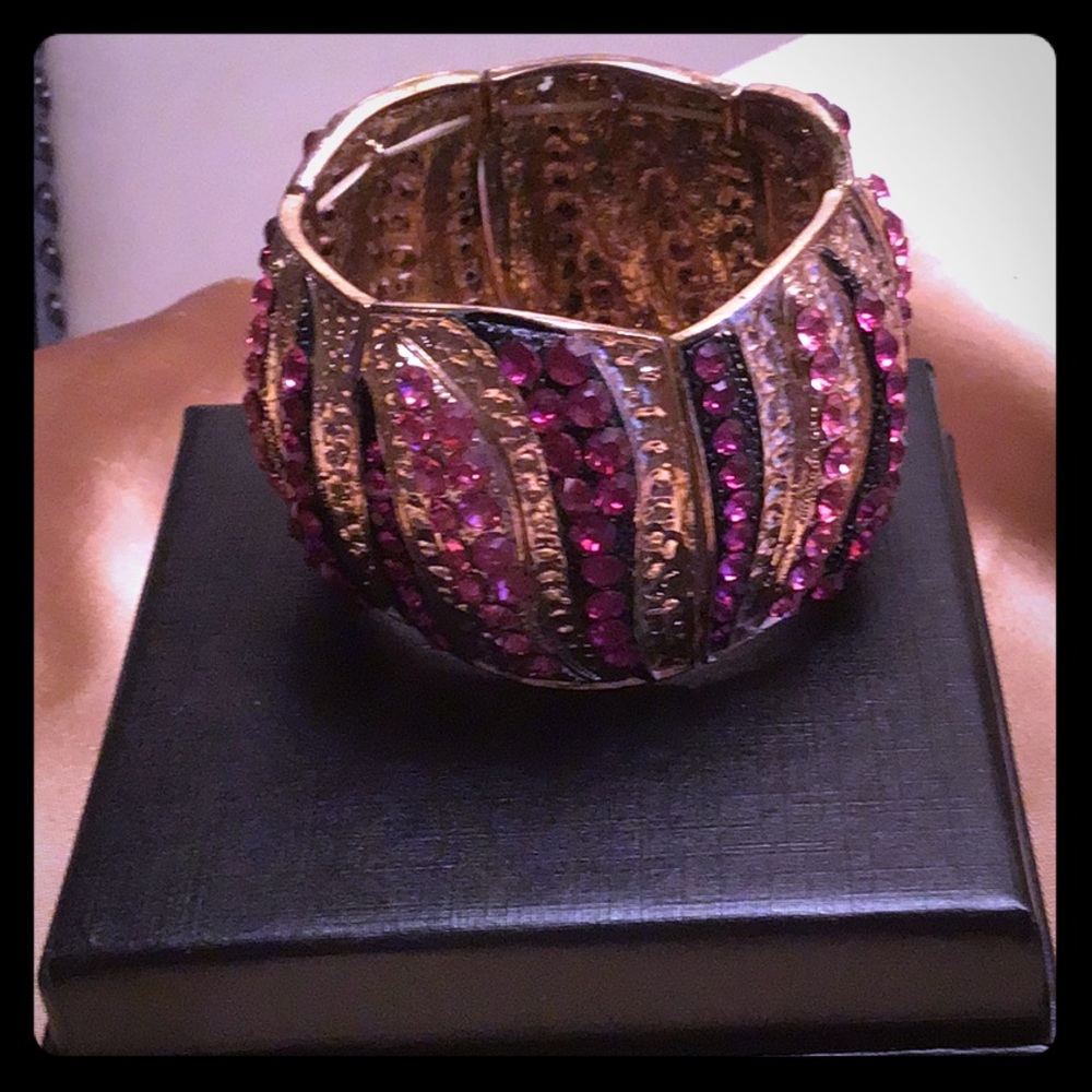 Vintage stretch Gold/Deep pink/dk. Pink bracelet